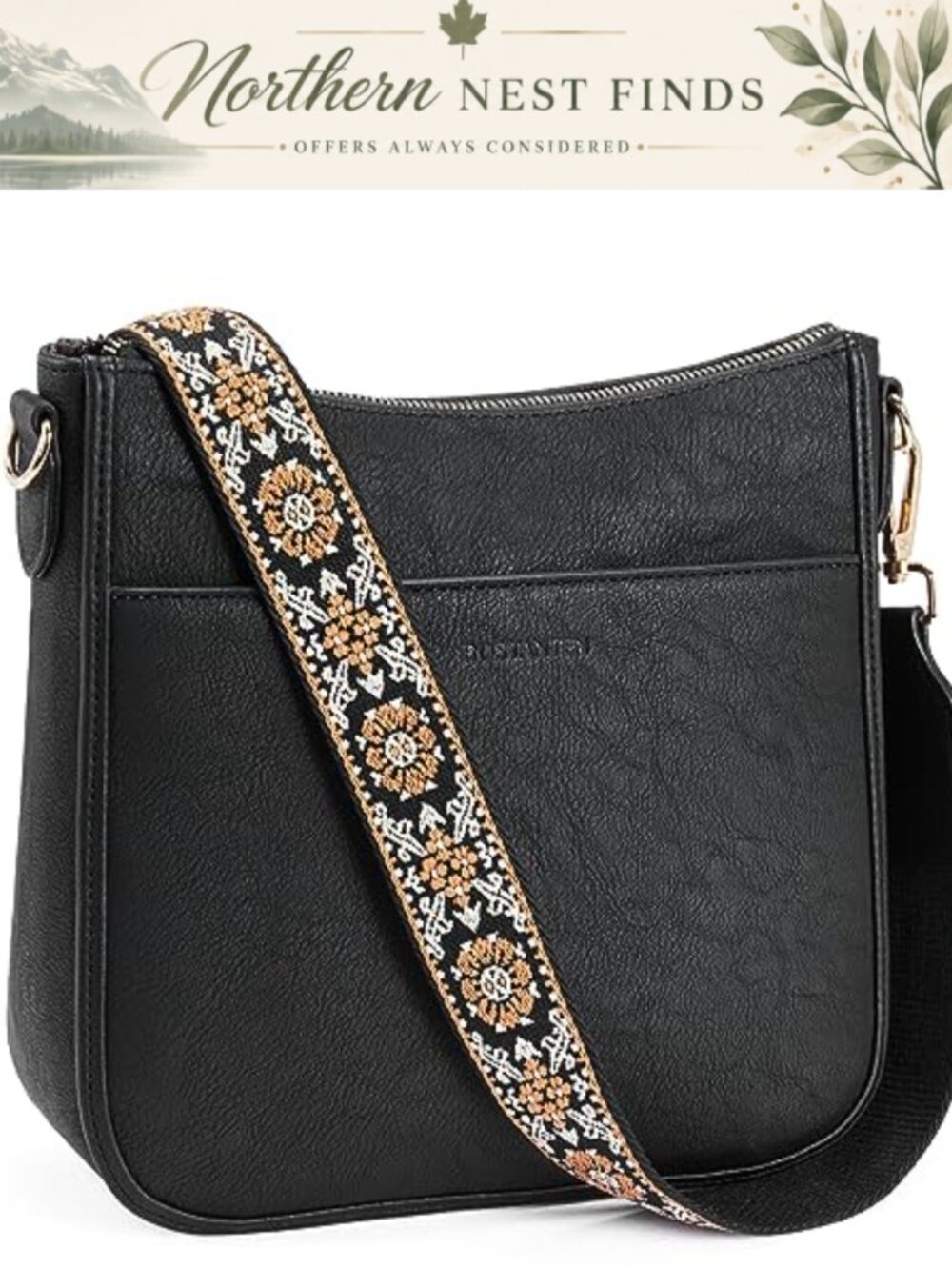 Vegan Leather Crossbody Hobo Bag with Wide Strap